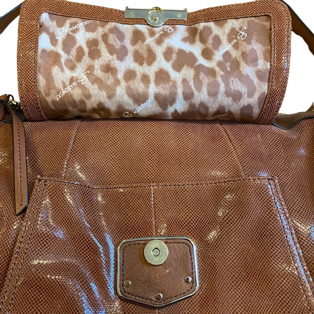 B Makowsky Brown Lombard Leather Designer Satchel Crossbody Bag - Picture 4 of 14